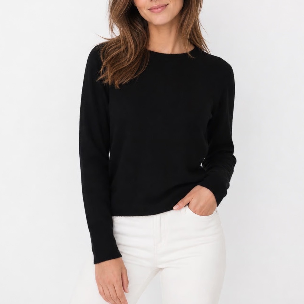 Preswick & Moore Cashmere Sweater Womens Large Black Crew Neck Long Sleeve Knit